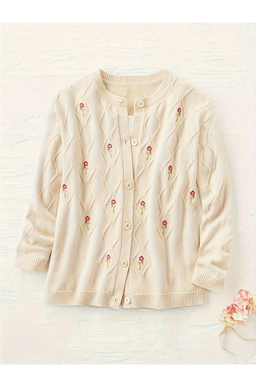 Plus Size Floral Embroidery Cardigan