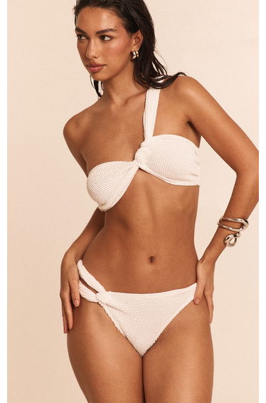 White Crinkle One Shoulder Bikini Top