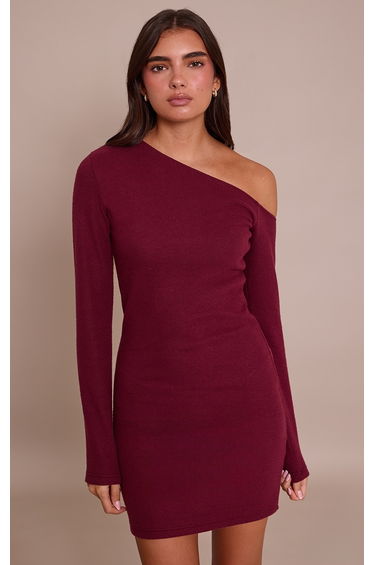 Plum Super Soft Asymmetric Long Sleeve Bodycon Dress