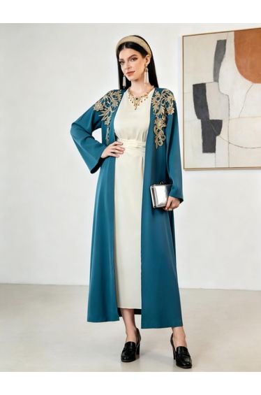 Blue Embellished Abaya and Belted Jalabiya Set