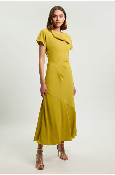 Brush Stroke Print Twill Angel Sleeve Woven Maxi Dress
