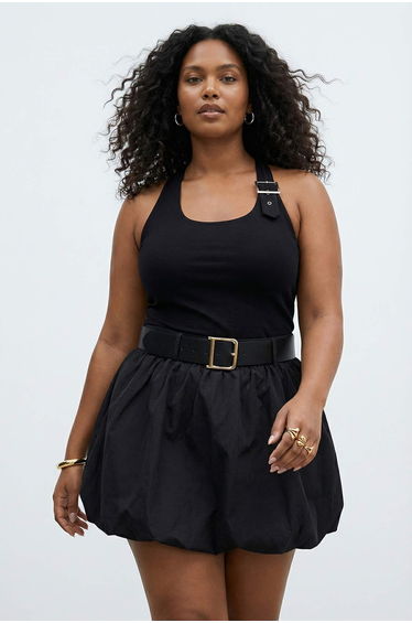 Black Viscose Ribbed Accessory Detailed Knitted Plus Size Blouse