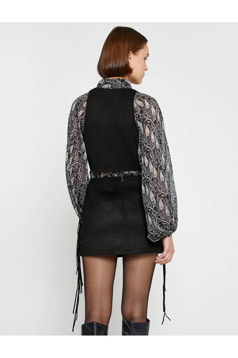 Suede Look Vest with Crochet Knitting Detail. - 3