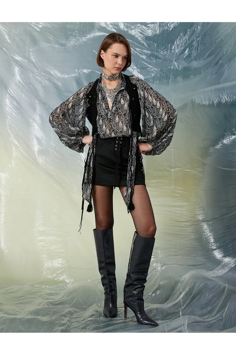 Suede Look Vest with Crochet Knitting Detail.