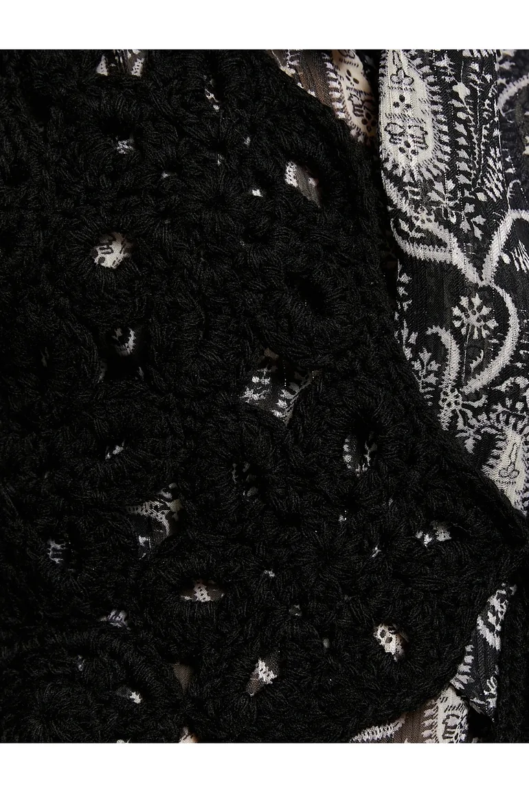 Suede Look Vest with Crochet Knitting Detail. - 5