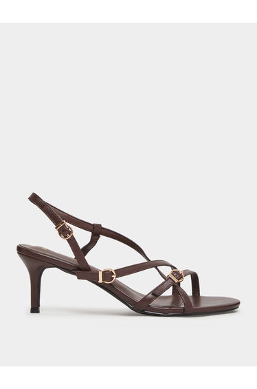Brown Strappy Mid-Heel Sandals
