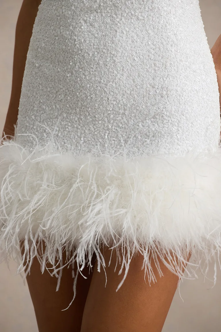 white sequin square neck mini dress Atlanta Square Neckline Sequin Dress White/Silver
