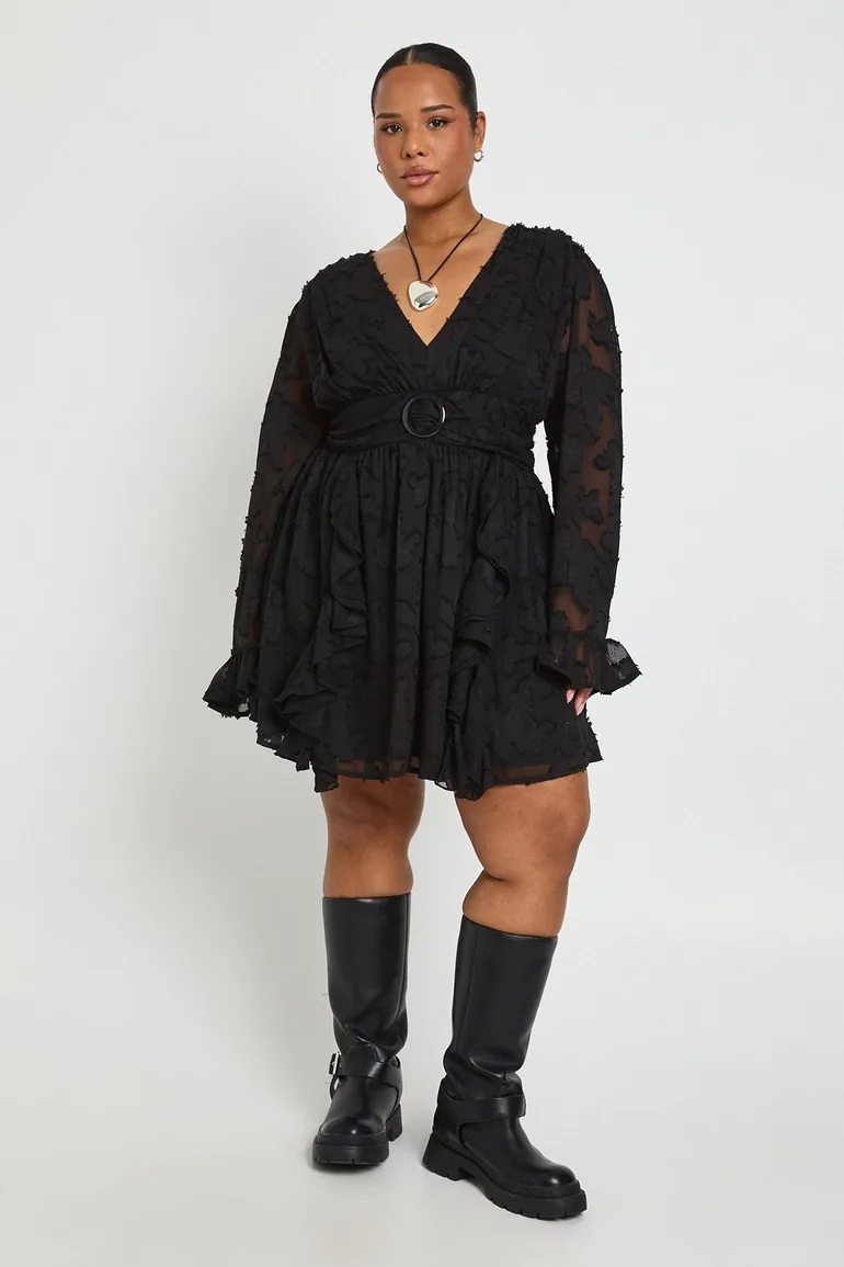 black long sleeve skater dress Lace Bell Long sleeves ASOS DESIGN ribbed fluted sleeve