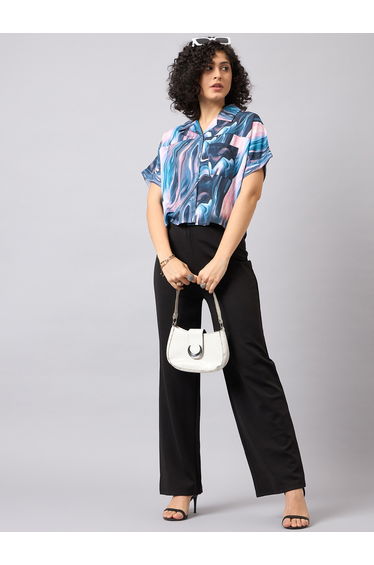 Multi Marbled Print Crop Shirt