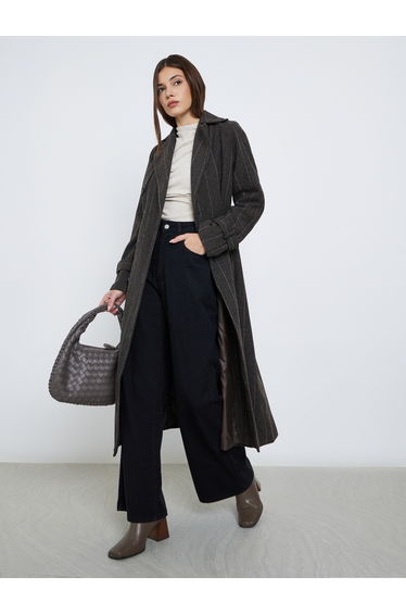 Pinstripe Regular Fit Buttoned Midi Coat