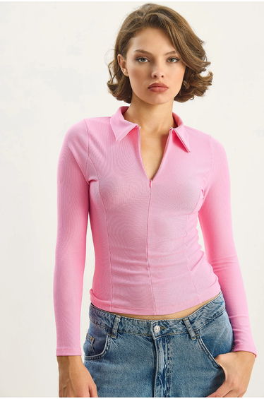 LUCCI Slim Fit Zipper Collar Blouse