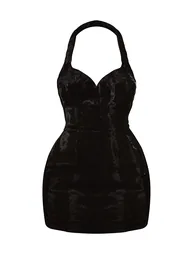 PLT Label Black Faux Ponyskin Halterneck Bodycon Dress - 6