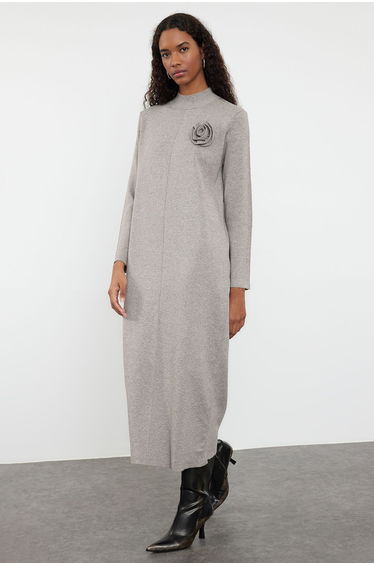 Mink Flower Detailed Knitwear Dress