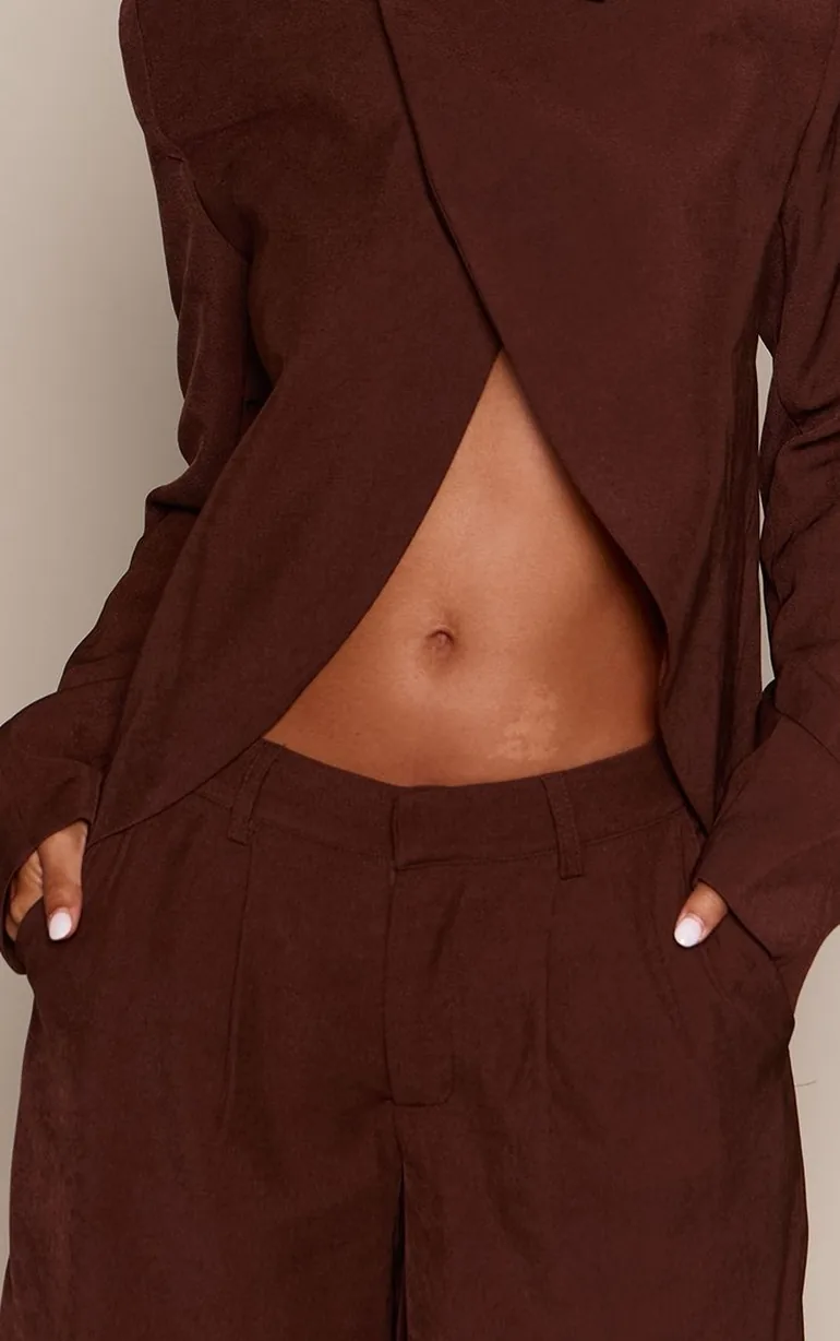 Petite Chocolate Crossover Neck Boxy Blazer Co-ord - 2