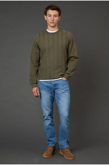 Khaki Cable Crew Neck Jumper