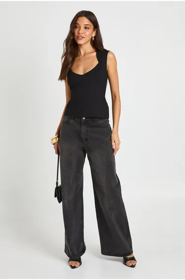 Premium Stretch Contour Plunge Corset Top - black