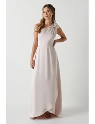 فستان بكتف واحد بفيونكة