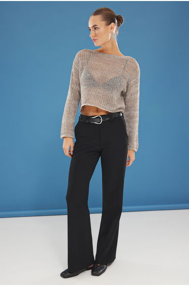 Mink Boat Neck Sequined Thin Knit Sweater