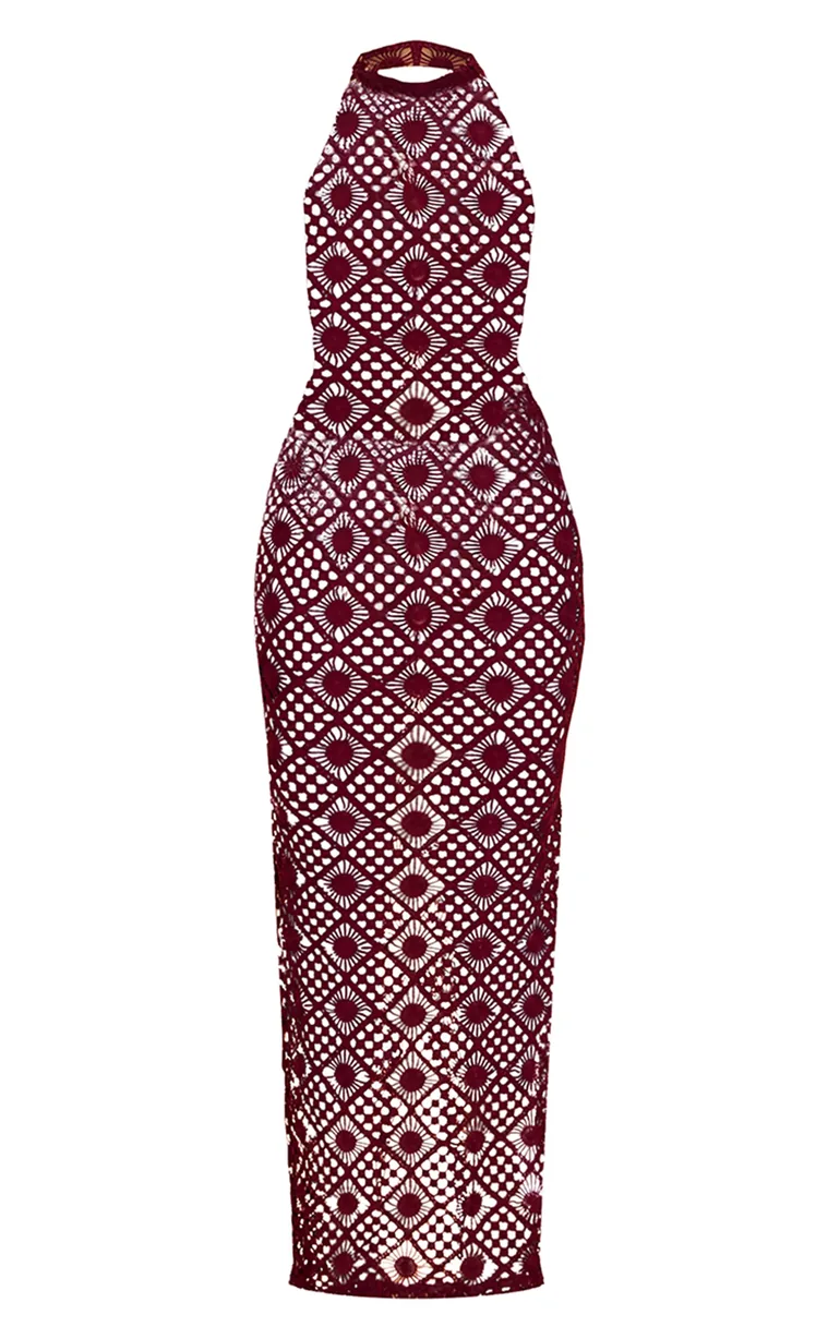 plt crochet dress White Flower Crochet Plunge Beach Maxi Dress