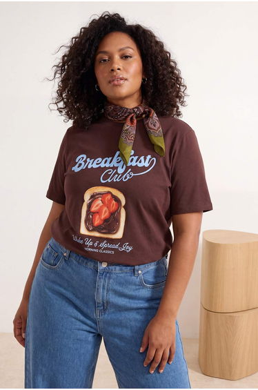 Brown Fun Printed Regular Fit Large Size T-Shirt