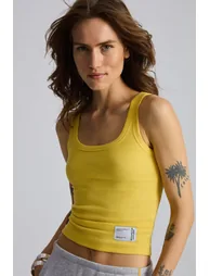 Eulalia Women's Organic Cotton Knitted Pool Neck Mustard Undershirt with Hang Tag Detail