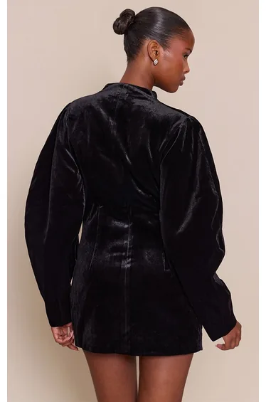 Black Velvet Balloon Sleeve Blazer Dress