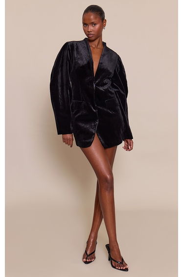 Black Velvet Balloon Sleeve Blazer Dress