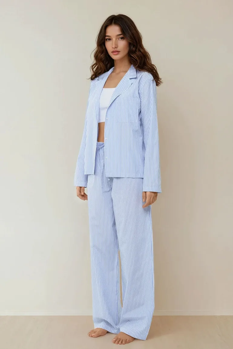 Striped Cotton Pajama Set - 4