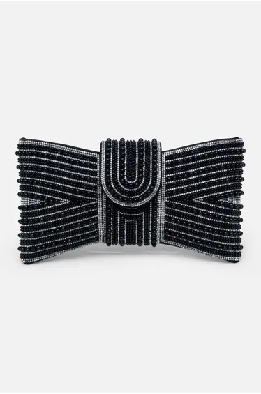 Lemonade Sparkly Pearl Bow Clutch Bag Black