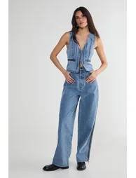 Denim Seam Detail Zip Waistcoat - 1