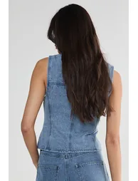 Denim Seam Detail Zip Waistcoat - 3