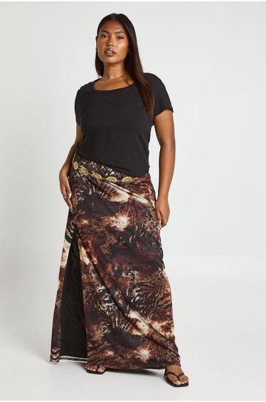 Plus Mesh Maxi Skirt - leopard