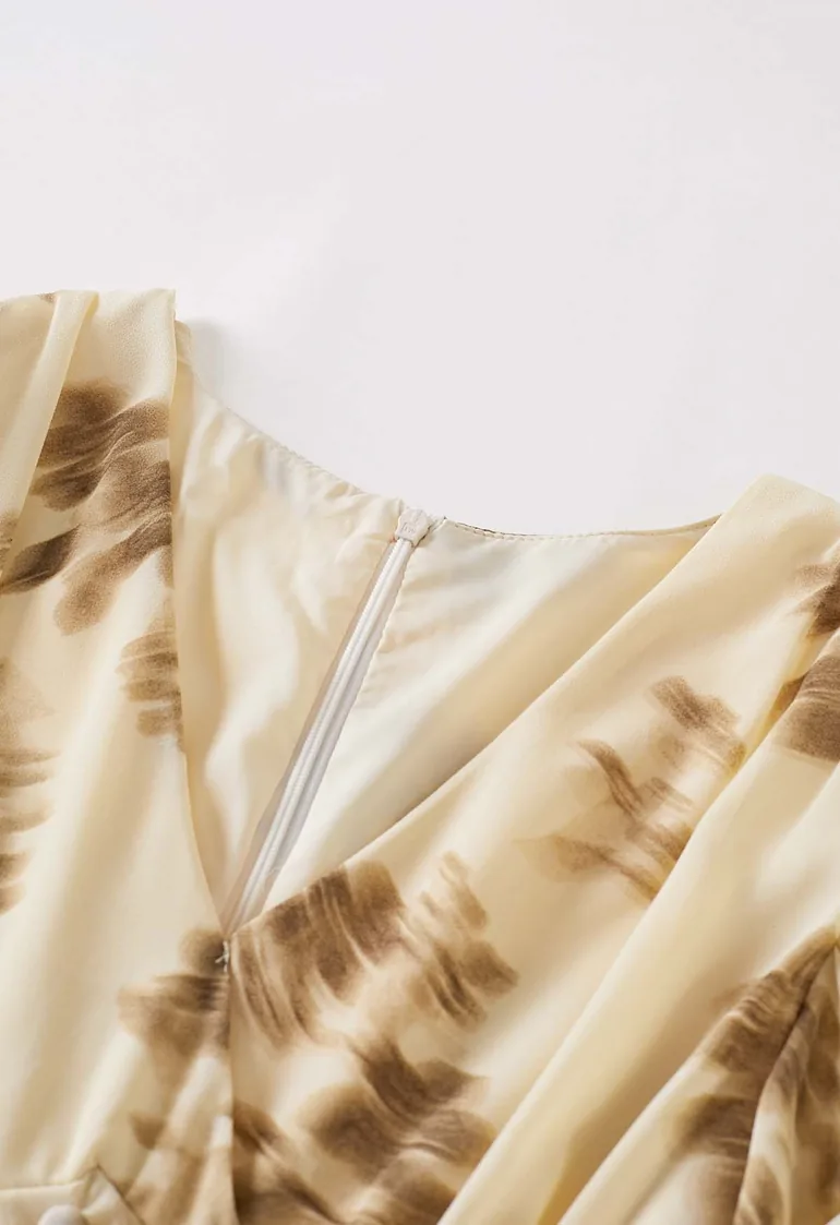 Inky Floral Printed Scarf-Tie Neck Chiffon Dress in Soft Cream for Garden Parties & Wedding Guests - 6