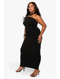 Plus Trim Detail Halterneck Ruched Maxi Dress - black - 2