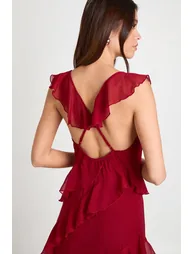 Chiffon Ruffle Strappy Maxi Dress - merlot - 3