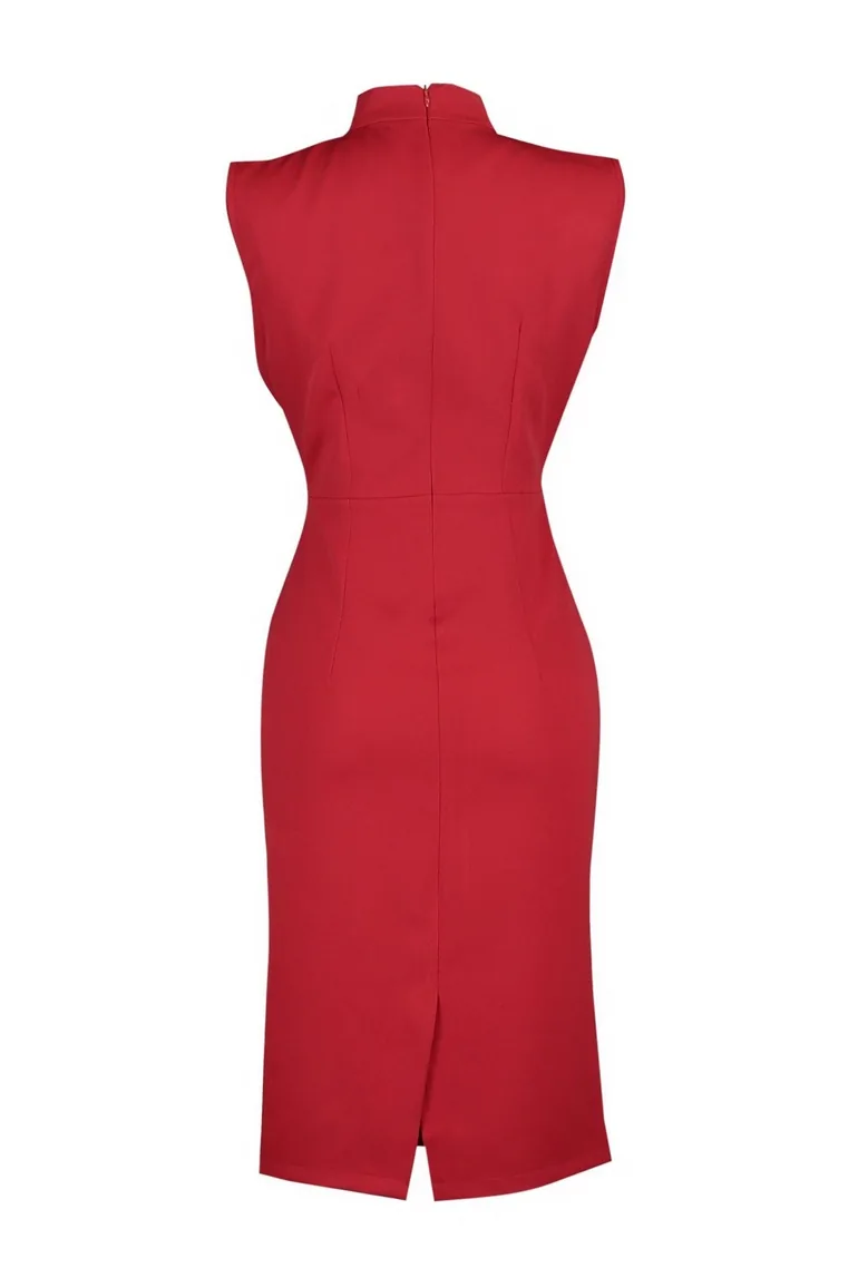 فستان ميدي مزموم بقصة مستقيمة - أحمر - 7