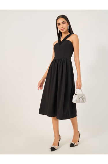 Solid Sleeveless A-Line Midi Dress