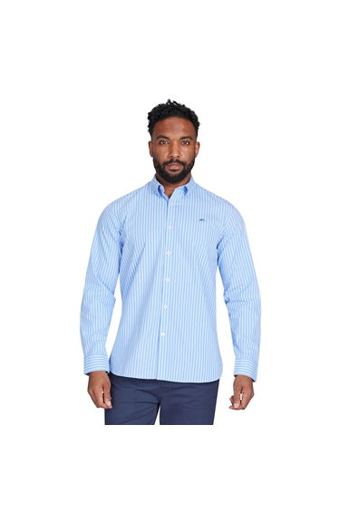 Raging Bull Mens Classic Stripe Long-Sleeved Shirt - Mid Blue