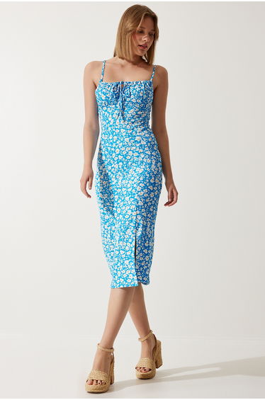 Blue Floral Bodycon Midaxi Evening Dress