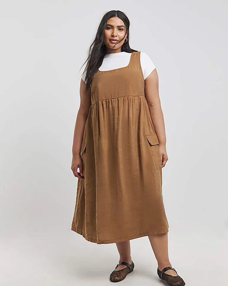 brown utility dress Utility Safari Style Zippered Pockets Drawstring Waist Midi Dress Mocha / XS-S-M/1-2-2