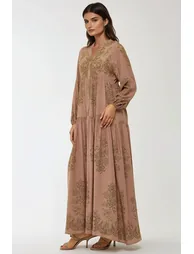 Printed Viscon Maxi Dress with Shirt Collar - 2