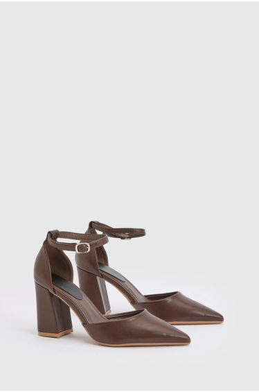 Blanche Ankle Strap Pointed High Block Heel Court Shoes