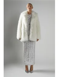 Cream Collared Faux Fur-Coat - 4