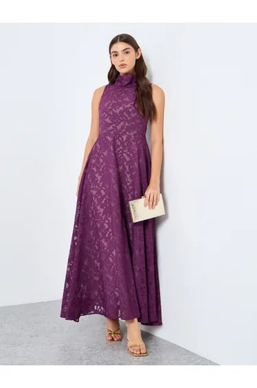 Lace Sleeveless High Neck Maxi Dress