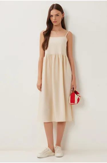 Women's Cream Strappy Summer Midi Ayrobin Dress