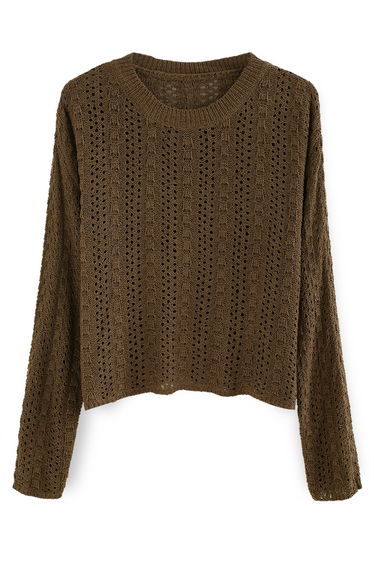 Hollow Out Dots Slouchy Knit Sweater in Brown