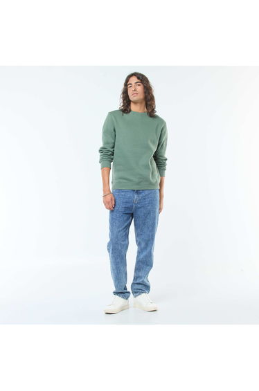 Solid Crew Neck Sweatshirt in Brushed Fleece GREEN