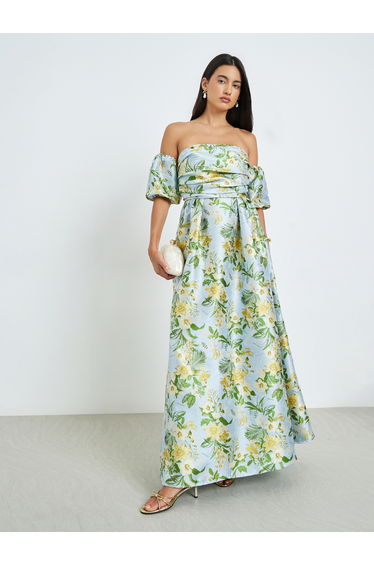 Floral Print Off-Shoulder A-Line Maxi Dress