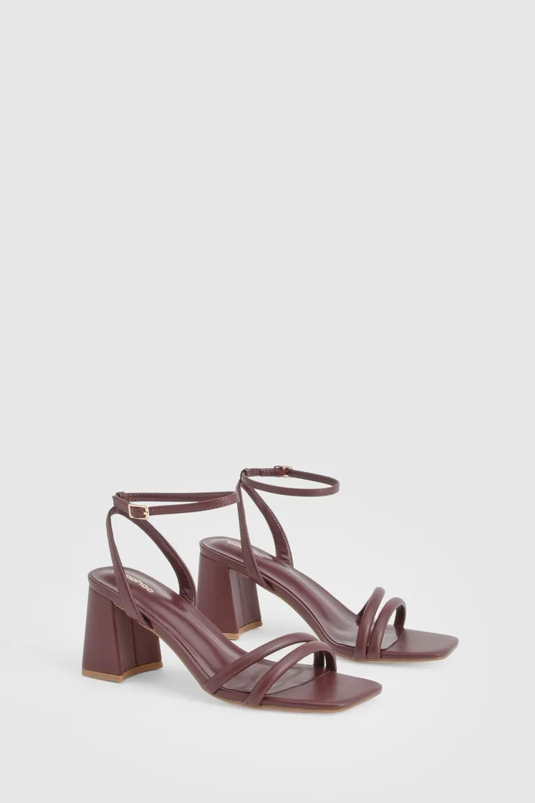 Padded Strap 2 Part Mid Block Heels - burgundy - 1