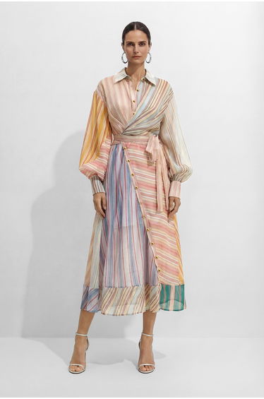 Wait For The Applause Multi Striped Puff Sleeve Maxi Dress